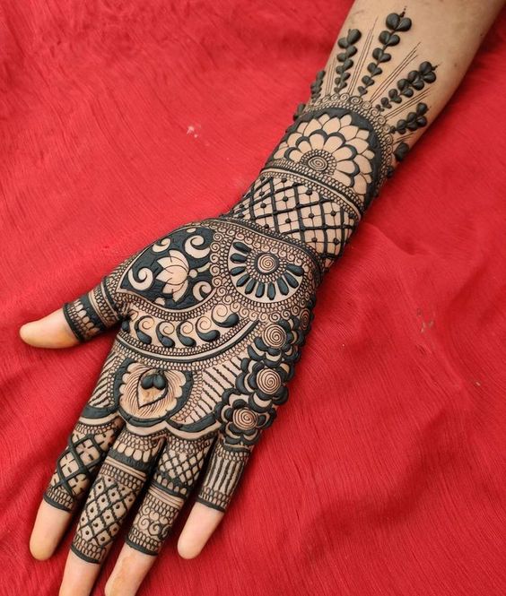 3. Black full hand bridal Mehndi design