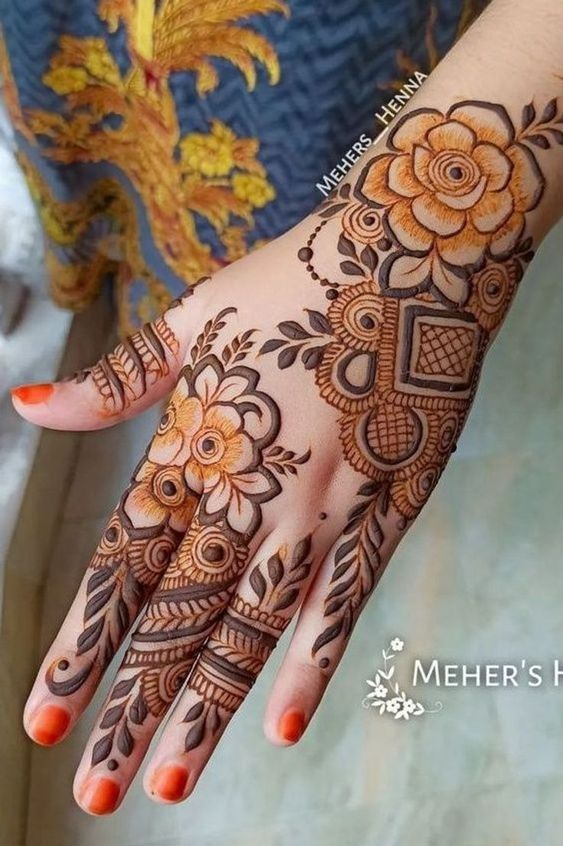 13. Simple full hand bridal Mehndi designs